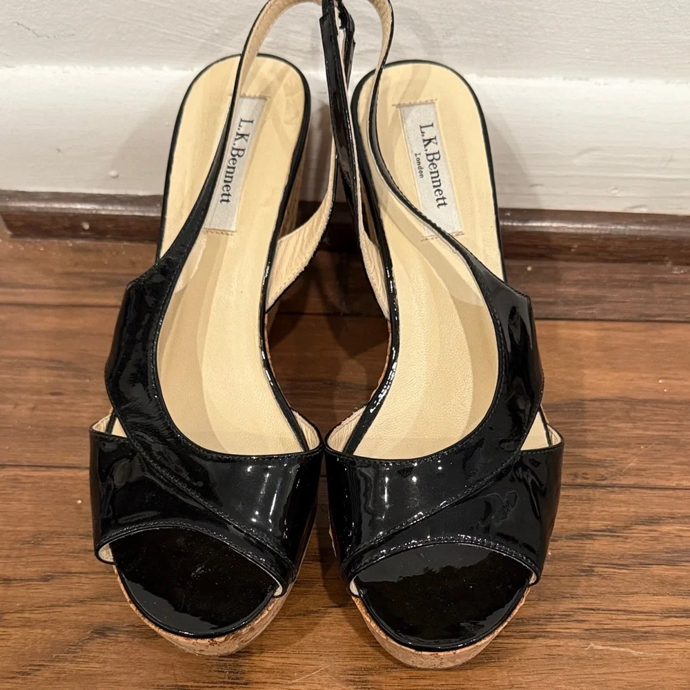 LK Bennett Black Patent Wedge Sandals - Picture 4 of 4